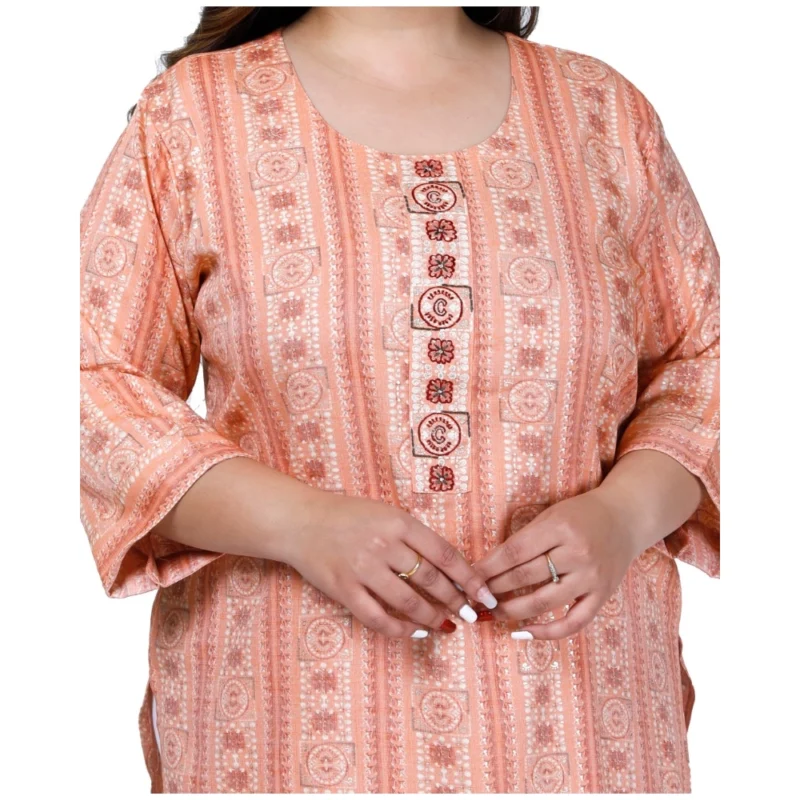 Generic Women's Office wear Golden Foil Capsule Straight Kurti (Orange) - Image 2
