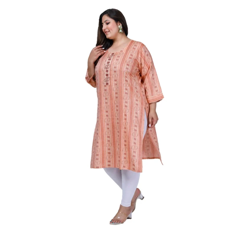 Generic Women's Office wear Golden Foil Capsule Straight Kurti (Orange) - Image 5