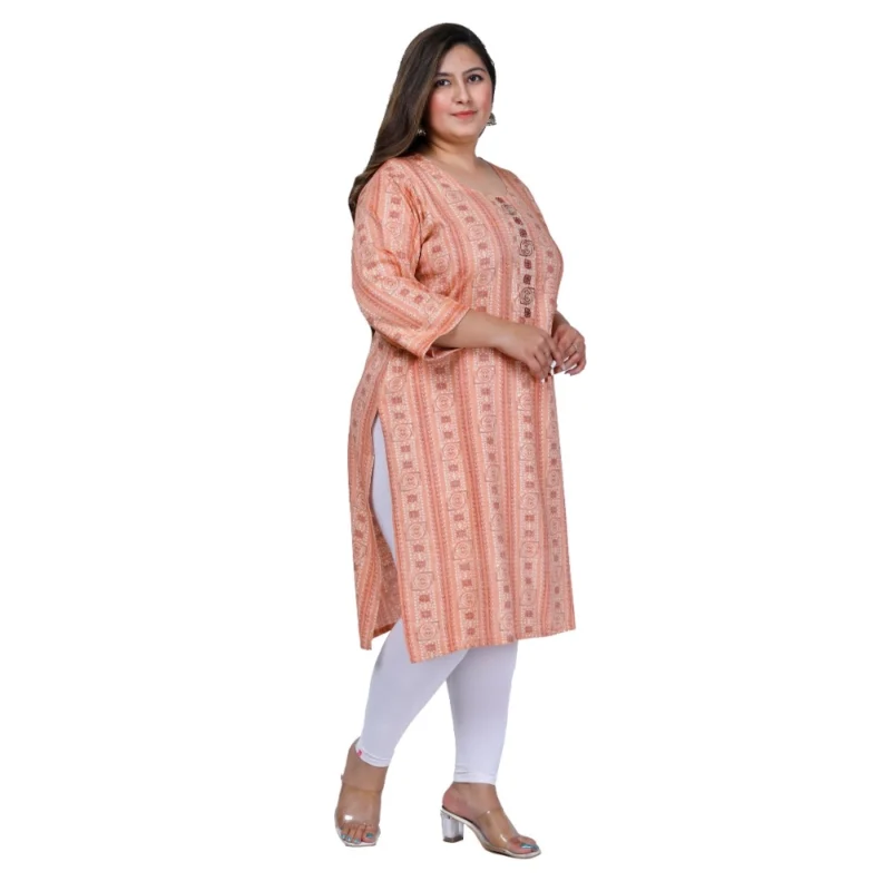 Generic Women's Office wear Golden Foil Capsule Straight Kurti (Orange) - Image 7