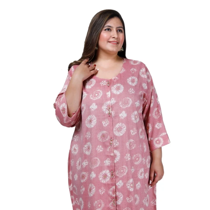 Generic Women's Office wear Golden Foil Capsule A-Line Kurti (Pink) - Image 4