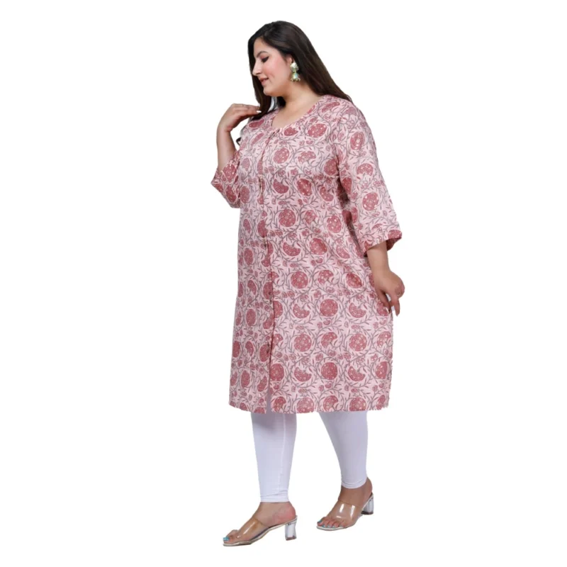 Generic Women's Office wear Golden Foil Capsule A-Line Kurti (Light Pink) - Image 5
