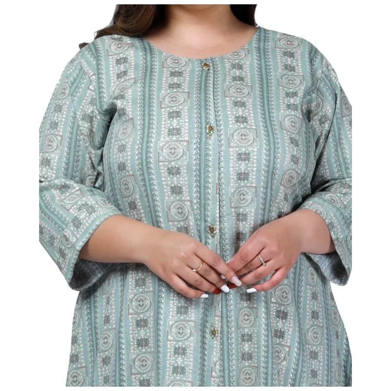 Generic Women's Office wear Golden Foil Capsule A-Line Kurti (Light Green) - Image 2