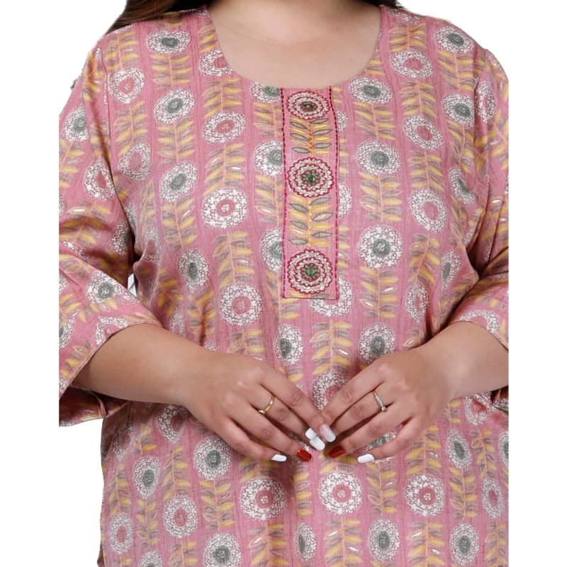 Generic Women's Office wear Golden Foil Capsule Straight Kurti (Pink) - Image 2
