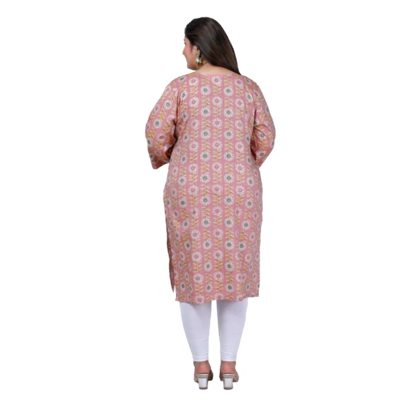 Generic Women's Office wear Golden Foil Capsule Straight Kurti (Pink) - Image 3
