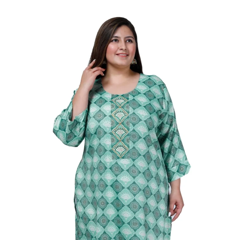 Generic Women's Office wear Golden Foil Capsule Straight Kurti (Light Green) - Image 4