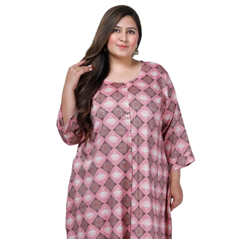 Generic Women's Office wear Golden Foil Capsule A-Line Kurti (Pink) - Image 4