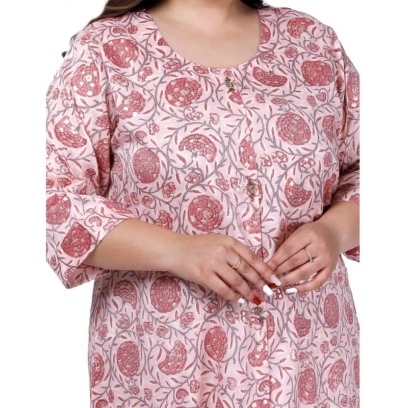 Generic Women's Office wear Golden Foil Capsule A-Line Kurti (Light Pink) - Image 2