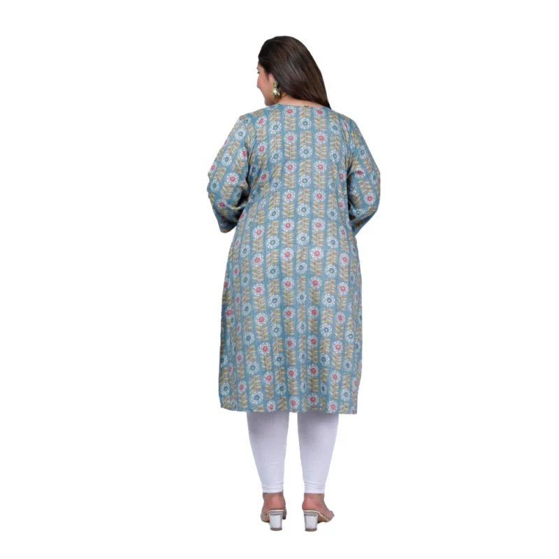Generic Women's Office wear Golden Foil Capsule A-Line Kurti (Light Blue) - Image 3