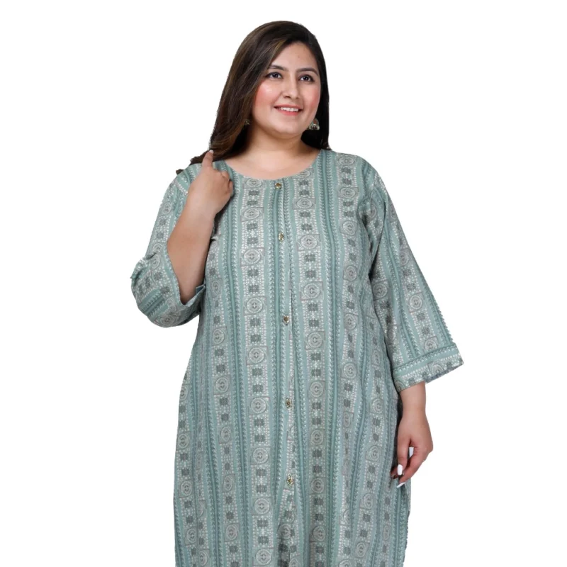 Generic Women's Office wear Golden Foil Capsule A-Line Kurti (Light Green) - Image 4
