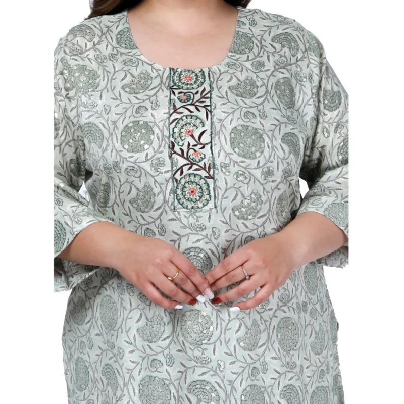 Generic Women's Office wear Golden Foil Capsule Straight Kurti (Green) - Image 2