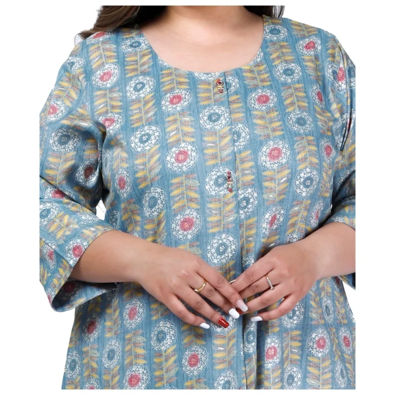 Generic Women's Office wear Golden Foil Capsule A-Line Kurti (Light Blue) - Image 2