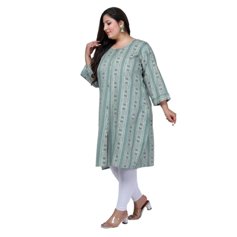 Generic Women's Office wear Golden Foil Capsule A-Line Kurti (Light Green) - Image 5