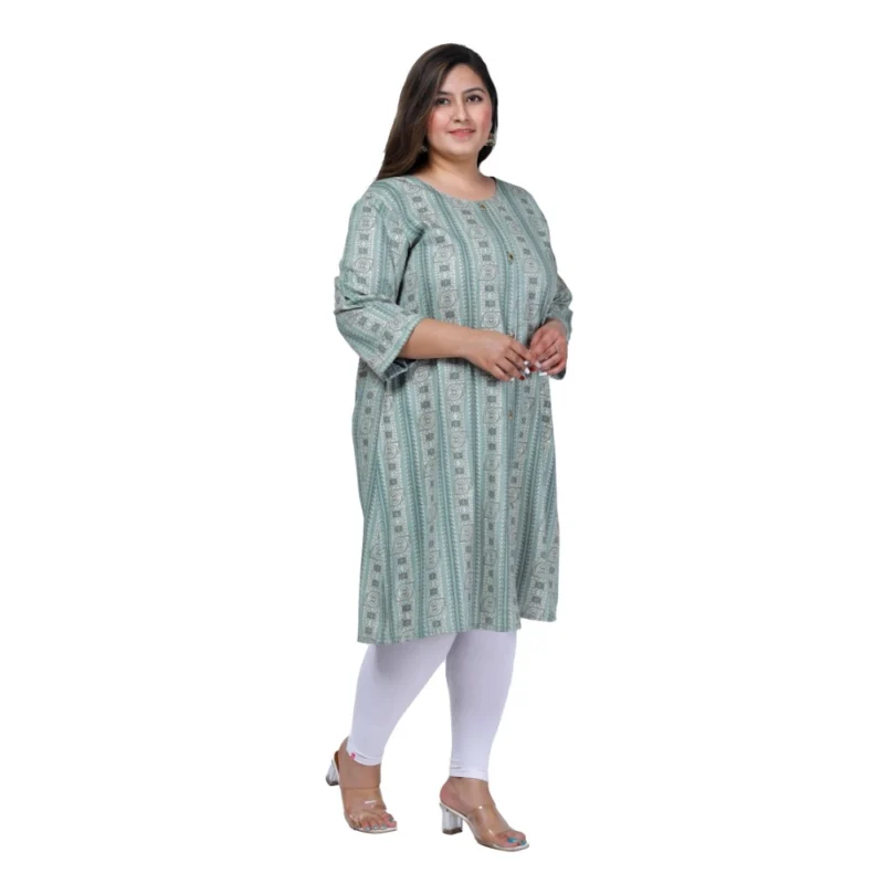 Generic Women's Office wear Golden Foil Capsule A-Line Kurti (Light Green) - Image 7