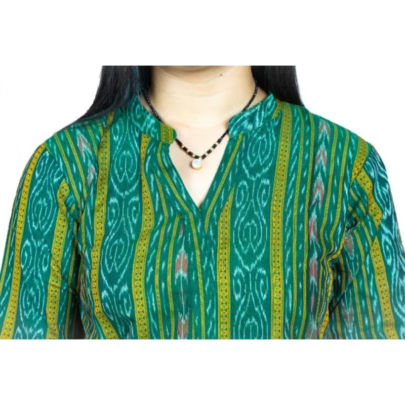 Generic Women's Sambalpuri Certified Handloom Pure Cotton Straight Kurti (Green) - Image 5