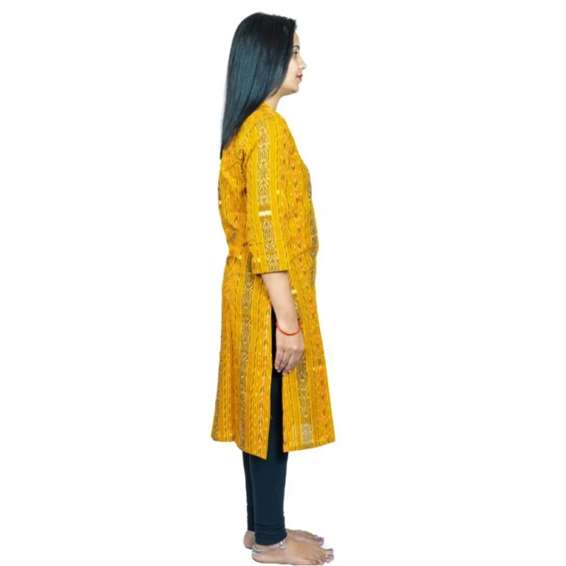 Generic Women's Sambalpuri Certified Handloom Pure Cotton Straight Kurti (Yellow) - Image 5