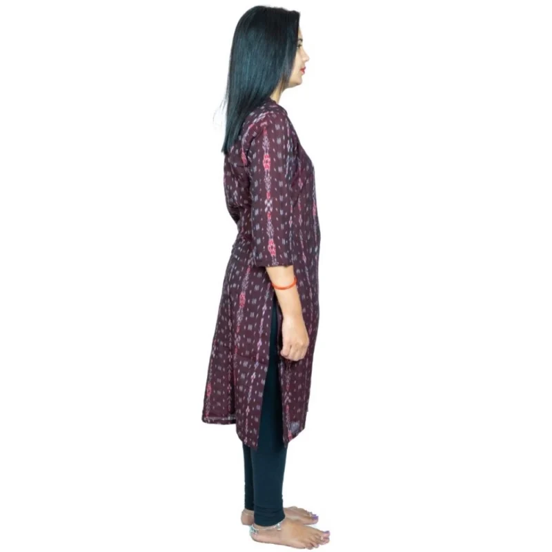 Generic Women's Sambalpuri Certified Handloom Pure Cotton Straight Kurti (Brown) - Image 6