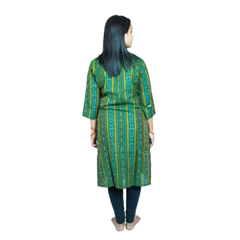 Generic Women's Sambalpuri Certified Handloom Pure Cotton Straight Kurti (Green) - Image 2