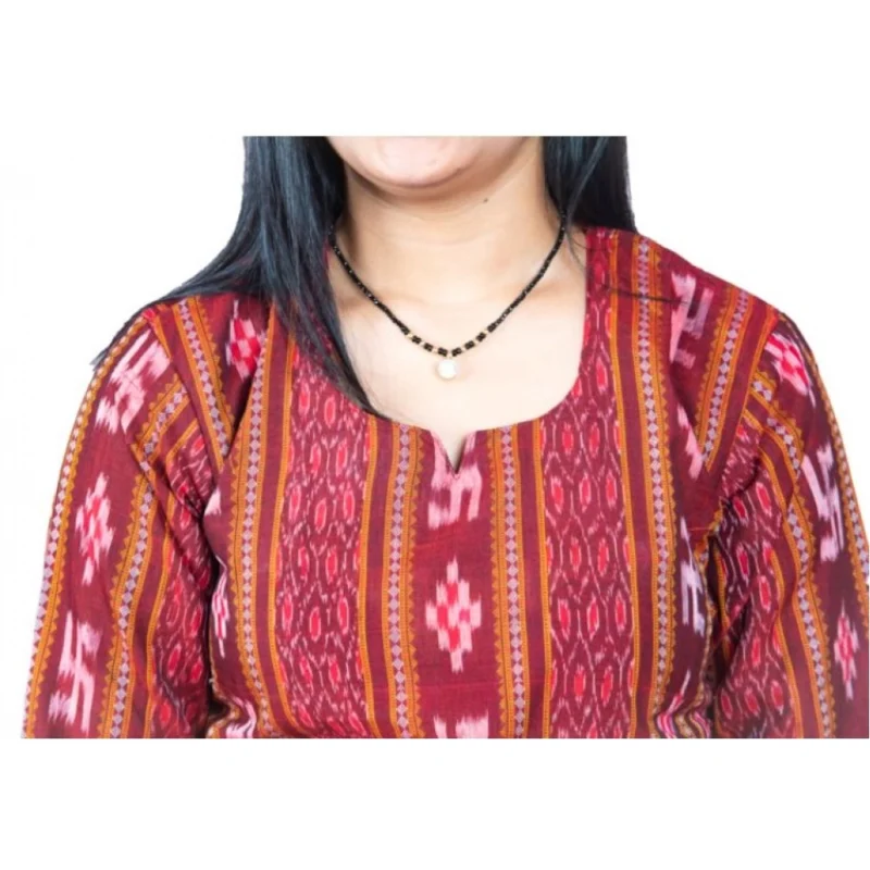 Generic Women's Sambalpuri Certified Handloom Pure Cotton Straight Kurti (Maroon) - Image 4