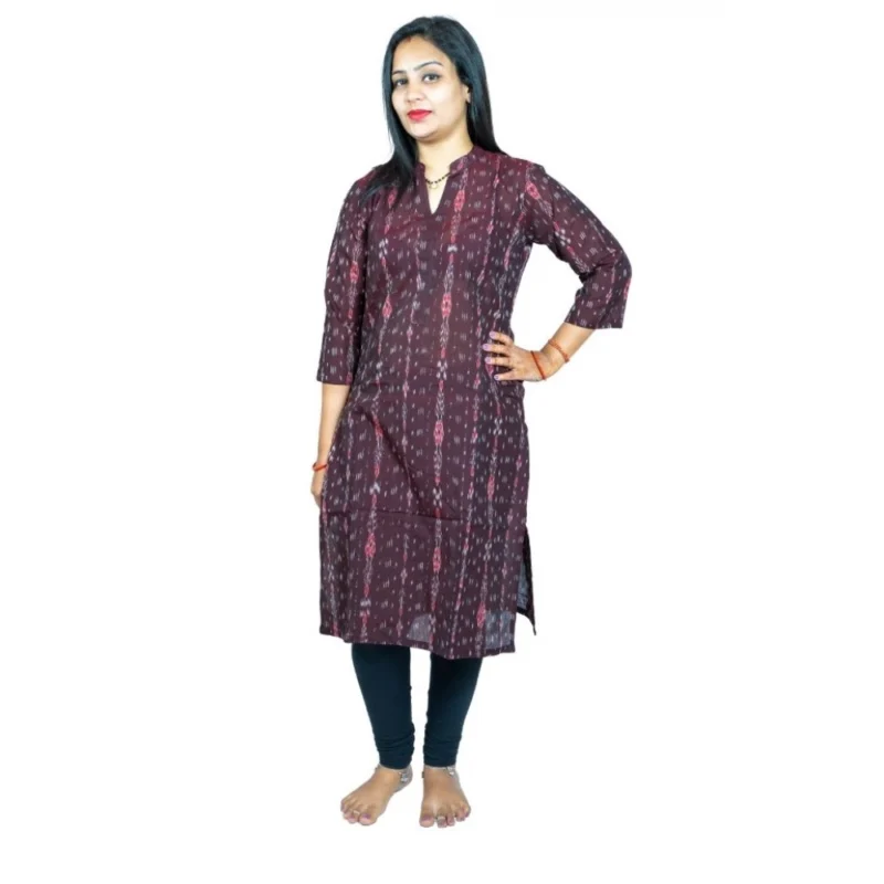 Generic Women's Sambalpuri Certified Handloom Pure Cotton Straight Kurti (Brown) - Image 5