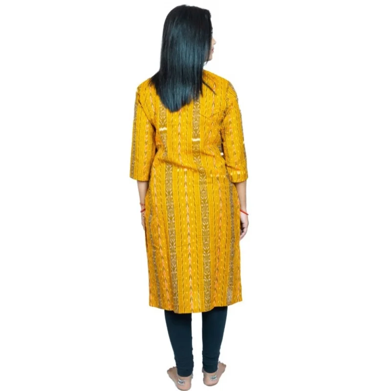 Generic Women's Sambalpuri Certified Handloom Pure Cotton Straight Kurti (Yellow) - Image 3