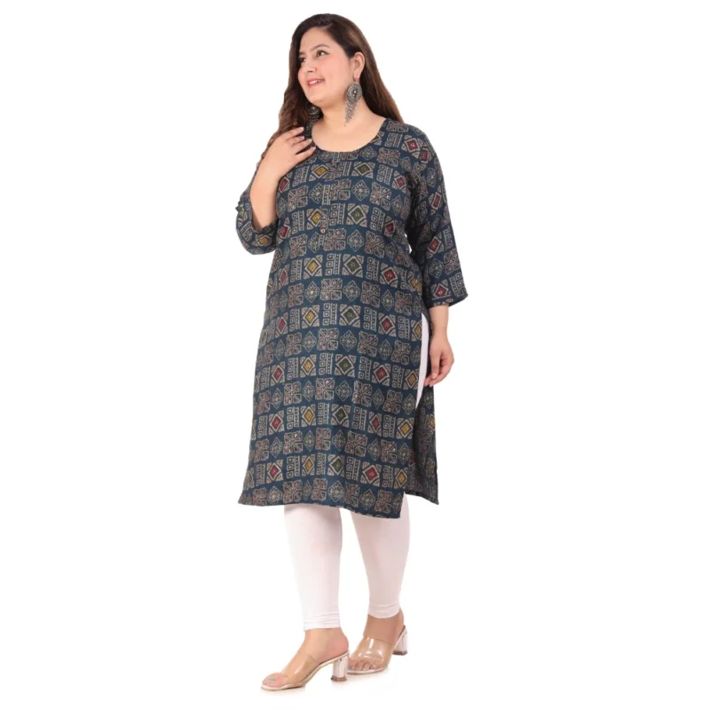 Generic Women's Office wear Designer Printed Capsule Straight Kurti (Dark Green) - Image 5