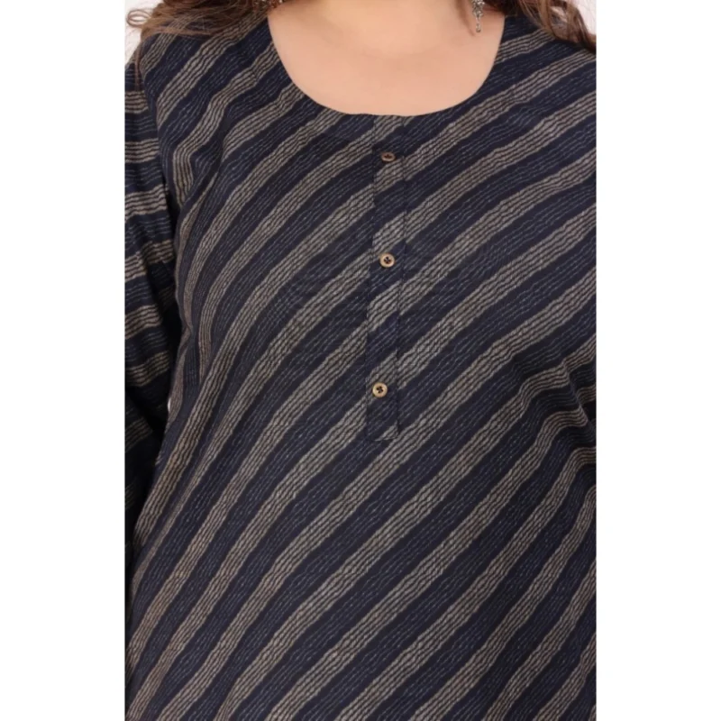 Generic Women's Office wear Stripe Capsule Straight Kurti (Navy Blue) - Image 4