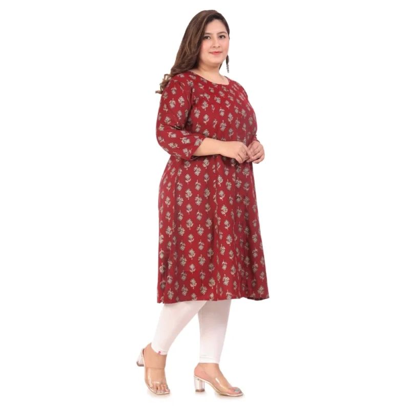 Generic Women's Office wear Floral Printed Capsule Princess Cut Kurti (Maroon) - Image 7