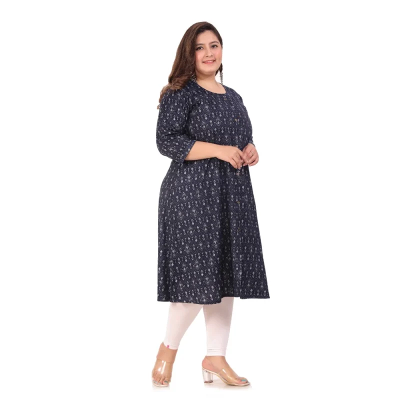 Generic Women's Office wear Floral Printed Capsule A-Line Kurti (Navy Blue) - Image 5