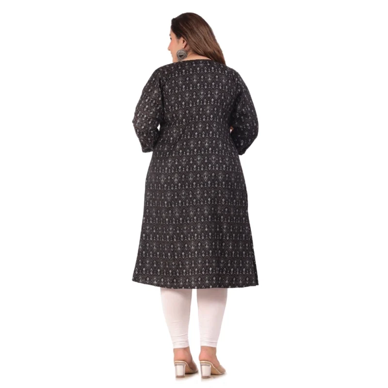 Generic Women's Office wear Floral Printed Capsule A-Line Kurti (Black) - Image 3