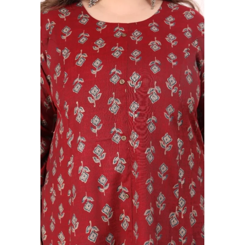 Generic Women's Office wear Floral Printed Capsule Princess Cut Kurti (Maroon) - Image 4