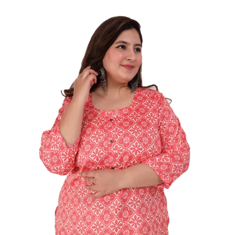 Generic Women's Office wear Designer Printed Capsule Straight Kurti (Pink) - Image 2