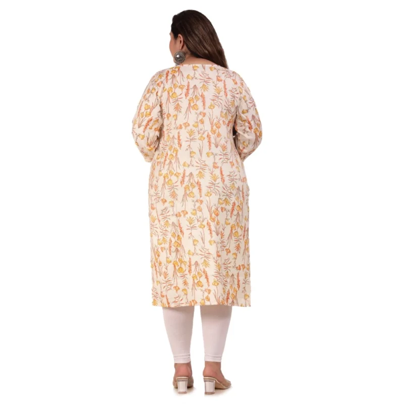 Generic Women's Office wear Floral Printed Capsule Straight Kurti (Orange) - Image 3
