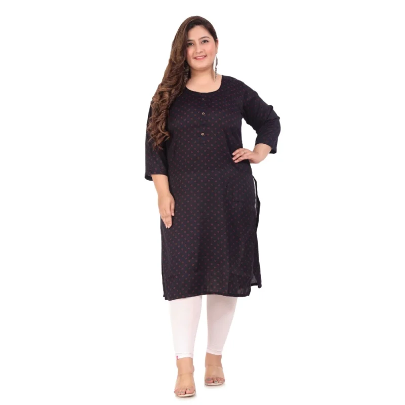 Generic Women's Office wear Bandhni Printed Capsule Straight Kurti (Navy Blue) - Image 8
