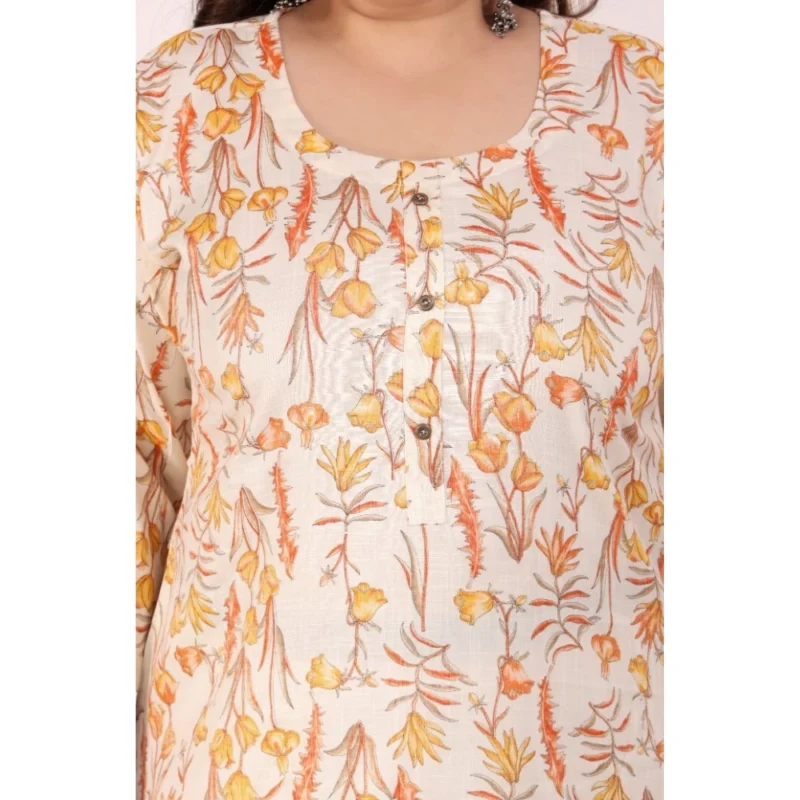 Generic Women's Office wear Floral Printed Capsule Straight Kurti (Orange) - Image 4