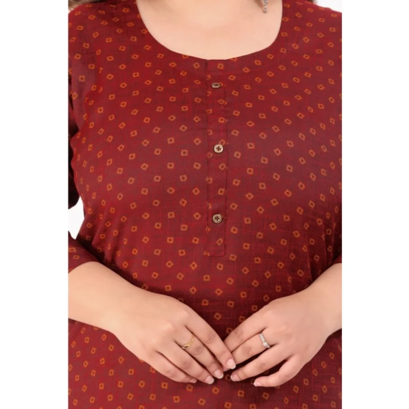 Generic Women's Office wear Bandhni Printed Capsule Straight Kurti (Maroon) - Image 3