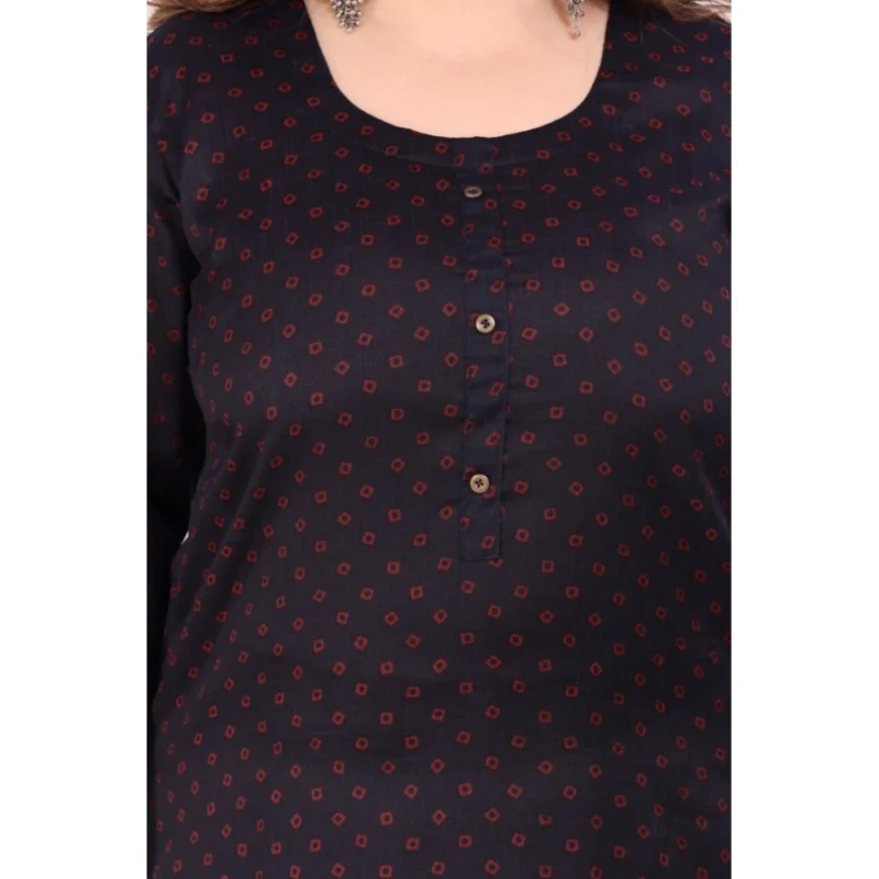 Generic Women's Office wear Bandhni Printed Capsule Straight Kurti (Navy Blue) - Image 3