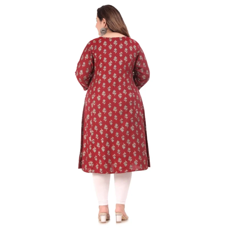 Generic Women's Office wear Floral Printed Capsule Princess Cut Kurti (Maroon) - Image 5