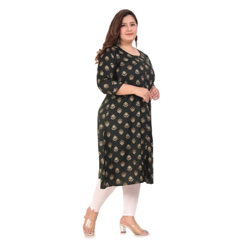 Generic Women's Office wear Floral Printed Capsule A-Line Kurti (Green) - Image 8