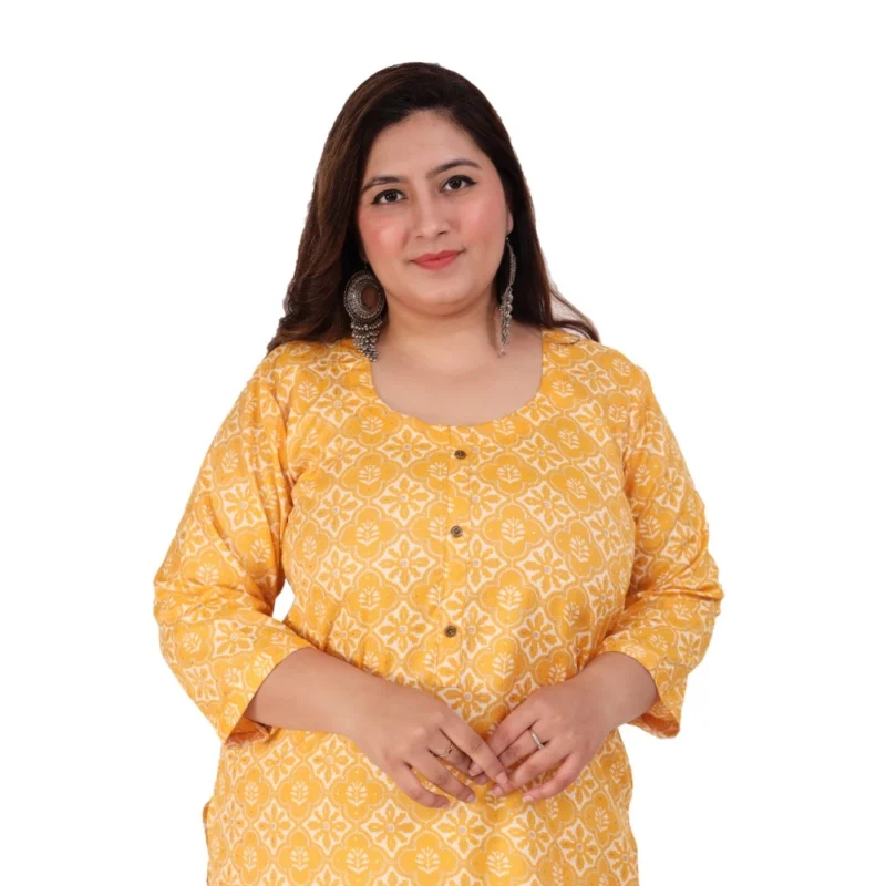 Generic Women's Office wear Designer Printed Capsule Straight Kurti (Yellow) - Image 2