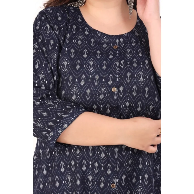 Generic Women's Office wear Floral Printed Capsule A-Line Kurti (Navy Blue) - Image 4