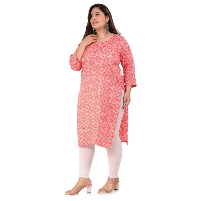 Generic Women's Office wear Designer Printed Capsule Straight Kurti (Pink) - Image 5