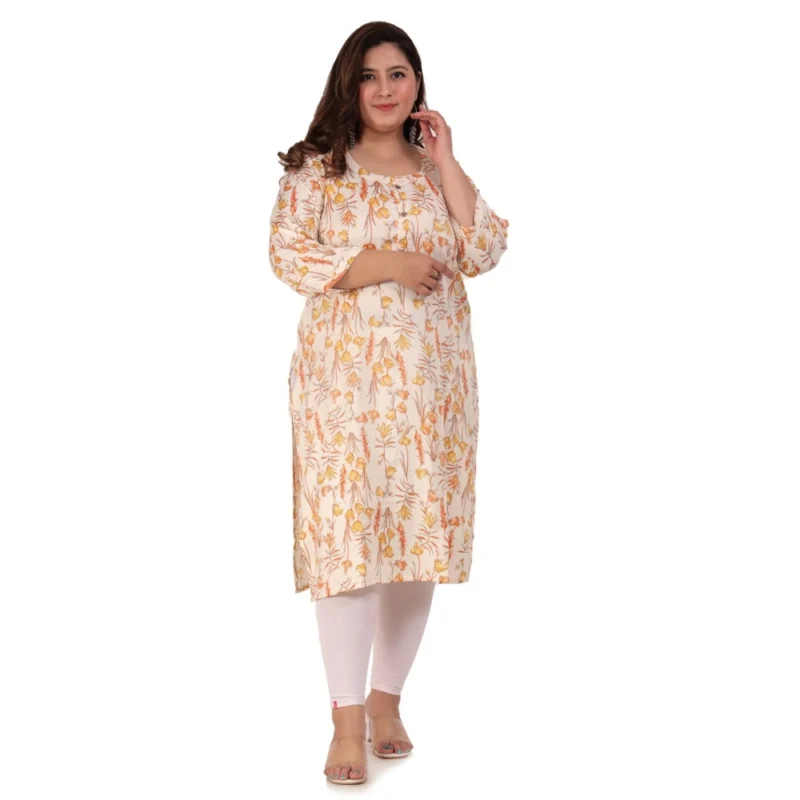 Generic Women's Office wear Floral Printed Capsule Straight Kurti (Orange) - Image 5