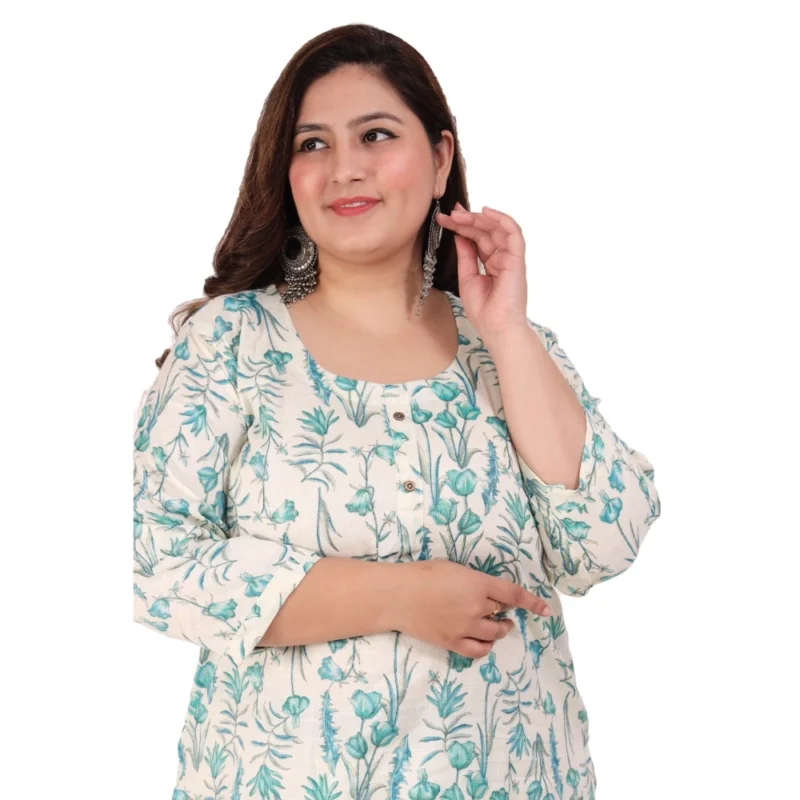Generic Women's Office wear Floral Printed Capsule Straight Kurti (Light Green) - Image 2