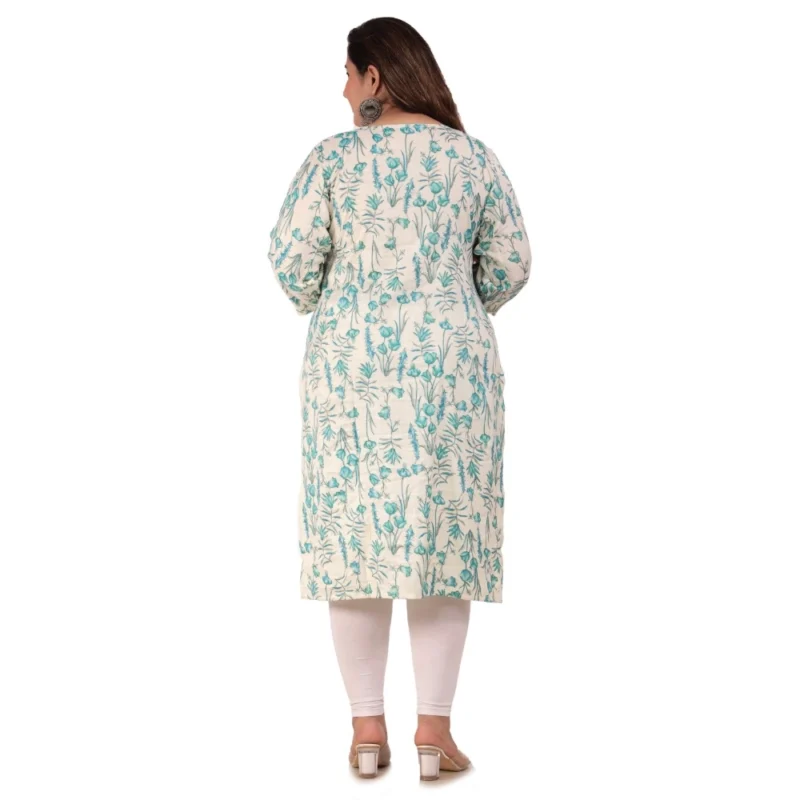 Generic Women's Office wear Floral Printed Capsule Straight Kurti (Light Green) - Image 3