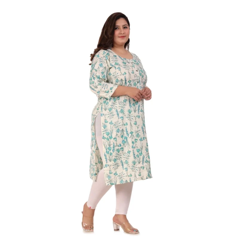 Generic Women's Office wear Floral Printed Capsule Straight Kurti (Light Green) - Image 5