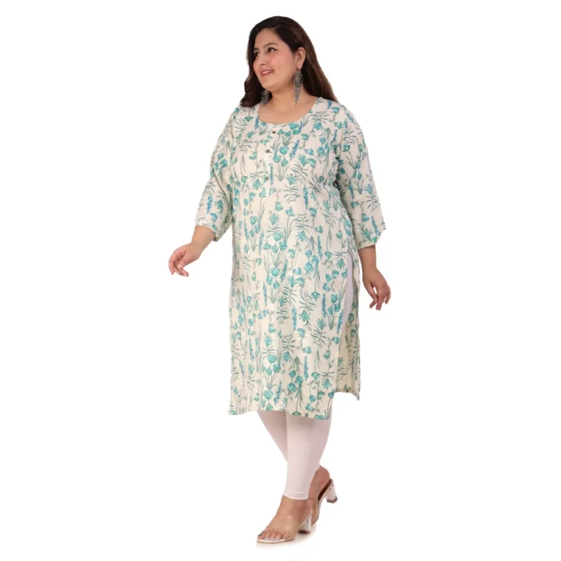 Generic Women's Office wear Floral Printed Capsule Straight Kurti (Light Green) - Image 7