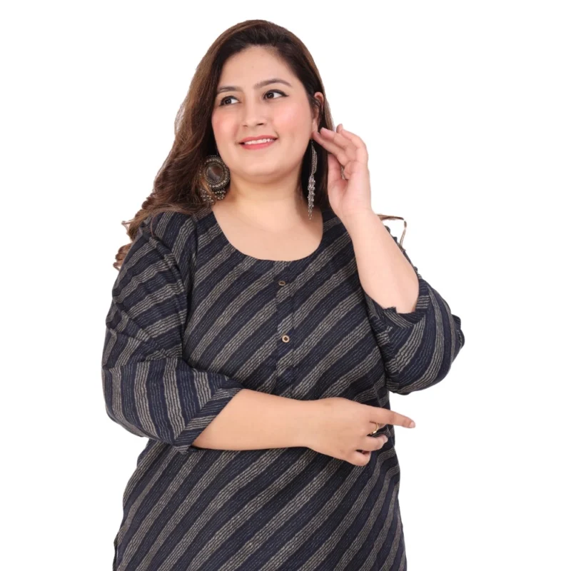 Generic Women's Office wear Stripe Capsule Straight Kurti (Navy Blue) - Image 2