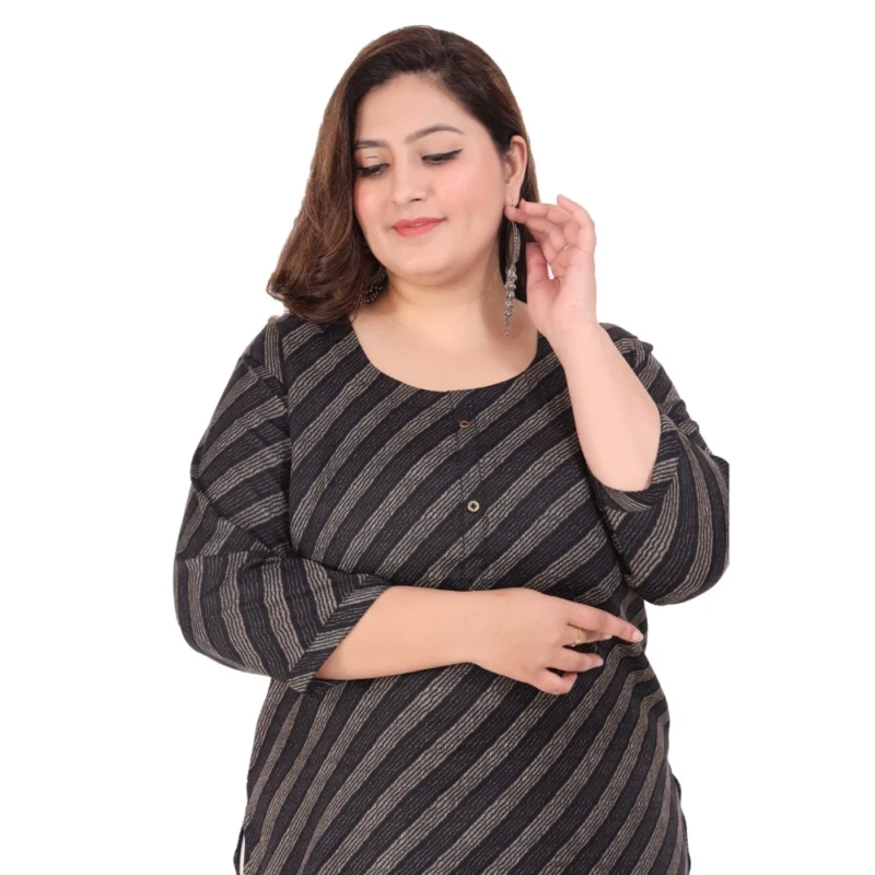 Generic Women's Office wear Stripe Capsule Straight Kurti (Black) - Image 2