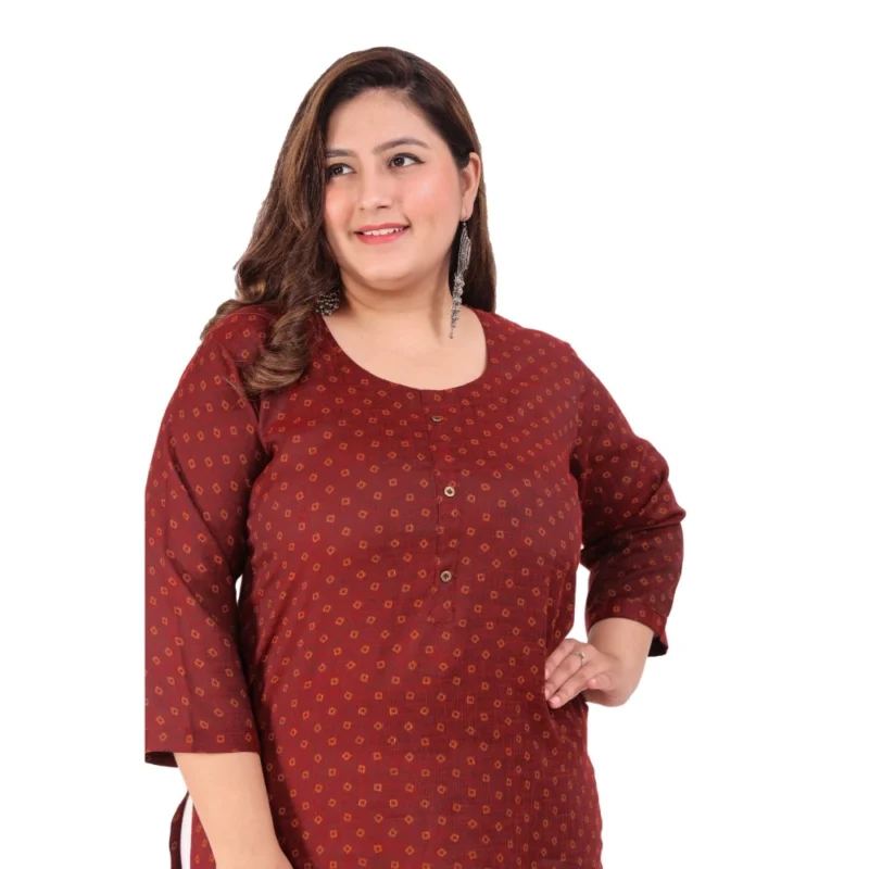 Generic Women's Office wear Bandhni Printed Capsule Straight Kurti (Maroon) - Image 2