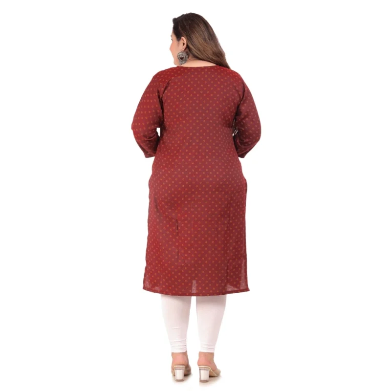 Generic Women's Office wear Bandhni Printed Capsule Straight Kurti (Maroon) - Image 4